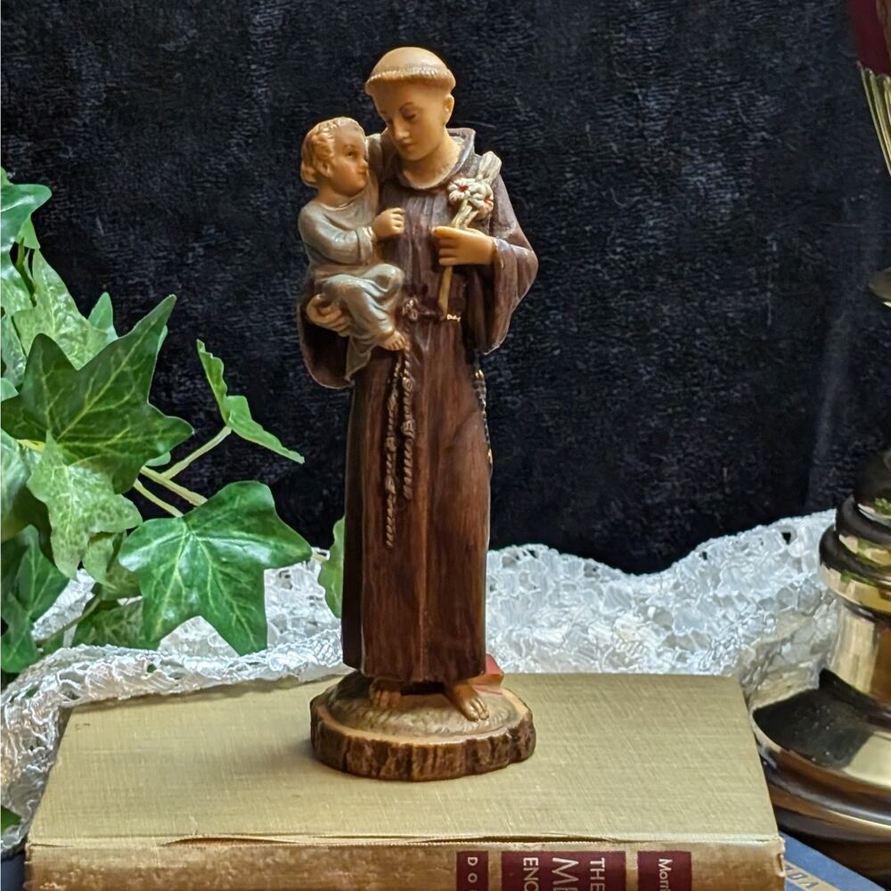 9" Vintage St Anthony Padua Statue Italian Hand Painted Figurine Infant Jesus